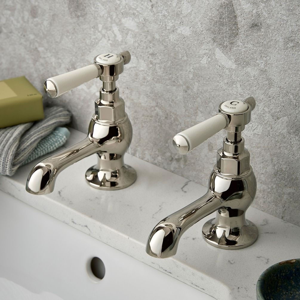 Lifestyle image of Booth & Co. Axbridge Lever Nickel Basin Pillar Taps